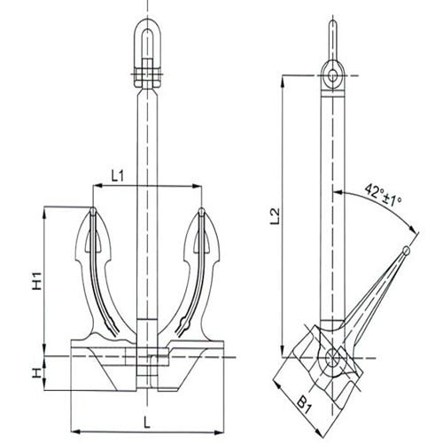 Японский бесштоковый якорь 720x1010x240 мм ZG200-400